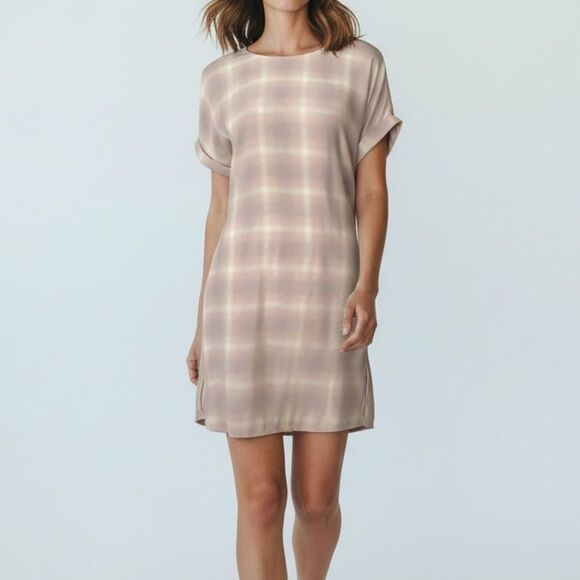 All Saints Dresses & Skirts - All Saints Sonny Check Short Sleeve Front Tie Shift Light Pink Dress Size US 2